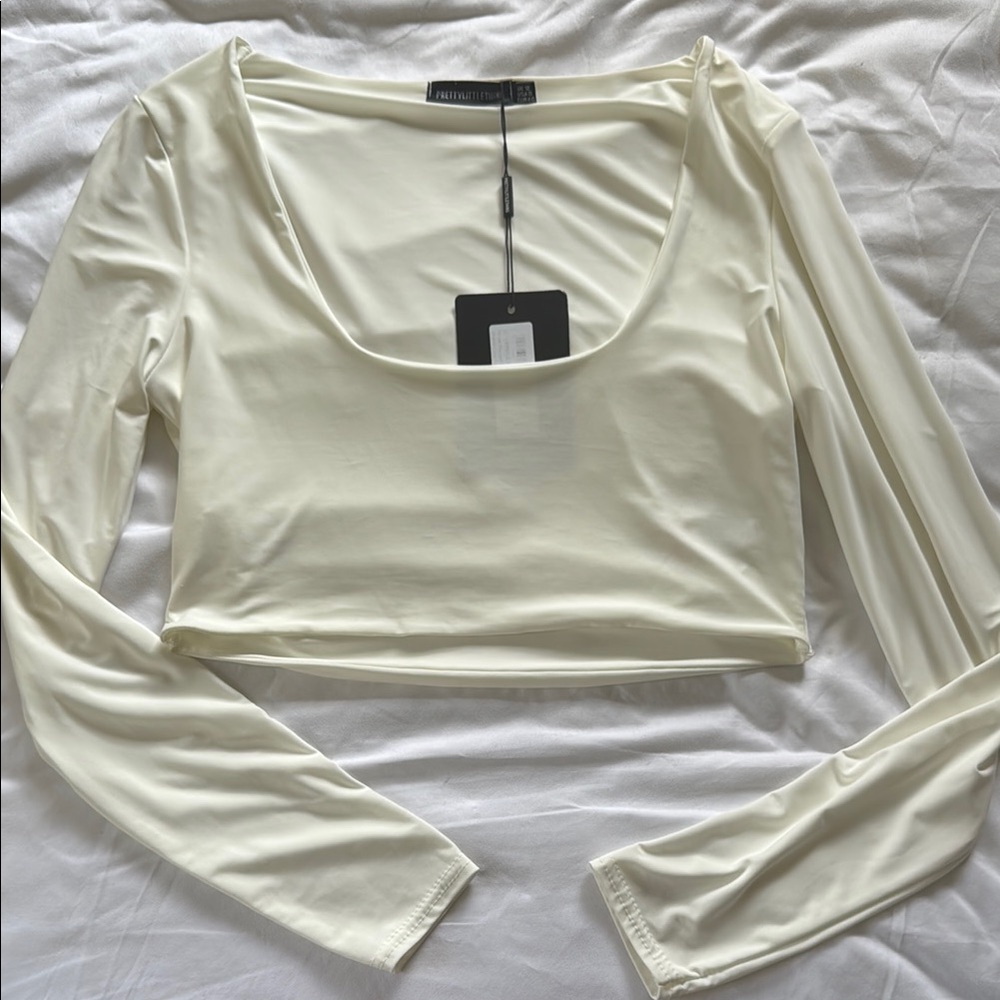 Elegant Cream Long Sleeve Crop Top
